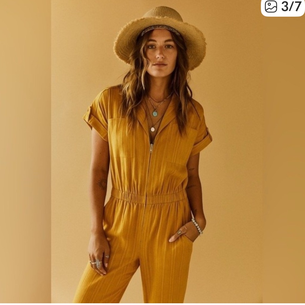 Trina Turk Mustard Yellow Short-Sleeve Utility Jumpsuit